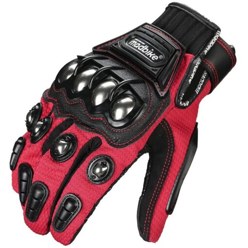 ILM Alloy Steel Touchscreen Bicycle Motorcycle Motorbike Powersports Racing Gloves (L, RED) Model 10C Large