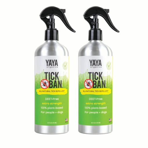 Yaya Organics Tick Ban | Extra Strength Tick Repellent Made with Essential Oils and All Natural, DEET Free Ingredients | Proven Effective, Safe for Adults, Kids and Dogs | 16 Ounce (2 Pack)