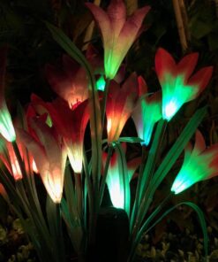 TONULAX Solar Garden Lights Outdoor - New Upgraded, Multi-Color Changing Lily Solar Lights for Patio,Yard Decoration, Bigger Flower and Wider Solar Panel (2 Pack,Purple and Red) 2 Pack 33 71mR1sqptGL