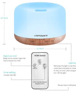 URPOWER 500ml Aromatherapy Essential Oil Diffuser Humidifier Room Decor Lighting with 4 Timer Settings, 7 LED Color Changing Lamp and Waterless Auto Shut-Off A-yellow 24 71mSAB8bUHL