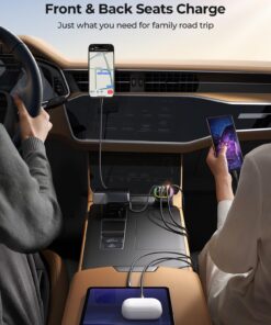 USB C Car Charger, 45W 4 Ports Super Fast Car Charger Adapter, PD 3.0 & QC 3.0 30W Type C Car Charger Compatible with iPhone13 Pro Max/Samsung Galaxy 22/Google Pixel, Cigarette Lighter USB Charger Black 33 71mTqPDDIzL