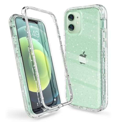 Anuck Case for iPhone 12 Case, for iPhone 12 Pro Case, Clear Glitter Heavy Duty Defender Phone Case 3 Layer Shockproof Full-Body Protective Case Hard PC Shell & Soft TPU Bumper Cover - Clear Glitter