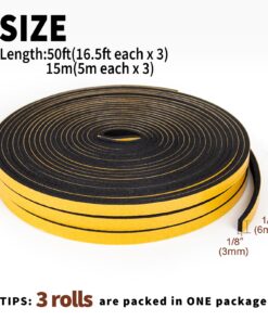 Yotache Foam Seal Tape 3 Rolls 1/4" W X 1/8" T, High Density Adhesive Foam Weather Strip Seal for Window and Door, 50 Ft Length (3 X 16.5 Ft Each) 1/4" x 1/8" x 50' 15 71mYYRwxMIL