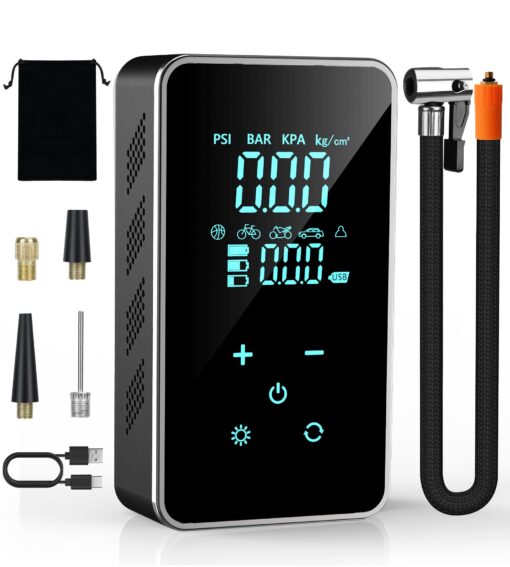 Tire Inflator Portable Air Compressor-Air Pump for Car-18000mAh Electric Air Compressor-Portable Air Pump Cordless-150 PSI Tire Pump with Touch Screen/Gauge/Light for Motorcycle, Bike, Ball (Black)