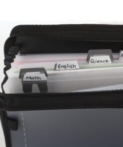 Five Star 7 Pocket Expanding File Organizer, Plastic Expandable File Folders with Customizable Tabs & Clear Cover, Holds 11" x 8-1/2", Zipper Closure, Black (72709) 10 71mb3HyLaVL