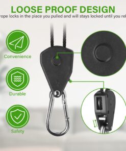 iPower GLROPE 1-Pair 1/8 Inch 8-Feet Long Heavy Duty Adjustable Rope Clip Hanger (150lbs Weight Capacity) Reinforced Metal Internal Gears, 1 Pack, Black 1 Pair 13 71mcf3sQcL
