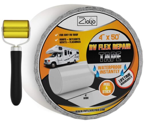 Ziollo RV Flex Repair Tape - Roof Seam Tape to Seal and Waterproof, Bond to EPDM Rubber with Butyl Sealant, Seal Vents and Skylights on Motorhomes, Trailers, Campers (White, 4-inch x 50 Foot Roll) 4" x 50' Tape