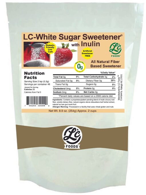 Low Carb Foods White Sugar Sweetener Inulin Base | 100% All Natural Ingredients | No Fat & Cholesterol | High Fiber & Protein | Gluten Free | Diabetic Friendly | 8.9 Oz