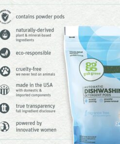 Grab Green Automatic Dishwashing Detergent Pods, 24 Count, Fragrance Free, Plant and Mineral Based, Superior Cleaning, Powerful Grease Removal, Brilliant Shine, Packaging May Vary 24 Count (Pack of 1) 18 71med5 hw7L