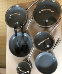 GreenPan Swift Healthy Ceramic Nonstick, 12 Piece Cookware Pots and Pans Set, Stainless Steel Handles, PFAS-Free, Dishwasher Safe, Oven Safe, Black Saucepan Set 36 71mekaBEffL