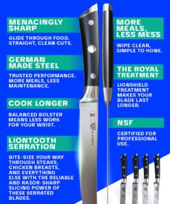 Dalstrong Steak Knives - Set of 4 - Serrated Blade - Gladiator Series Elite - Forged German High-Carbon Steel - Table Dinner Kitchen Knives - Sheaths - Razor Sharp - Dinner Set - NSF Certified 5" Serrated Black 39 71mg H4ZTL