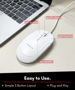 Macally Wired USB C Mouse for Mac and PC - Slim, Quiet, and Reliable - 3 Button Layout, Scroll Wheel, and 4 DPI Mode (800/1200/1600/2400) Type C Mouse for MacBook Pro/Air, iMac, Laptop All White 11 71miFgADY5L