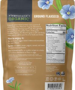 Viva Naturals Organic Ground Flaxseed - Premium Quality Plant-Based Protein and Vegan Omega 3 with Fiber, Perfect for Smoothies, Non-GMO and Gluten Free, 15 oz (425 g) 15 Ounce (Pack of 1) 31 71mkZDgkSKL