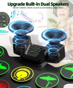 Alternative view of Electronic Drum Set, EKEMOND 9 Drum Practice Pad with Headphone Jack, Roll-up Drum Pad Machine with Built-in Speaker Drum Pedals Drum Sticks 10 Hours Playtime, Ideal Christmas Holiday Gift for Kids Green