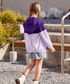 Arshiner Boys Girls Hooded Rain Jackets Waterproof Rain coats Packable Windbreaker for Kids Lightweight Jackets 5-6 Years Purple/Lilac 12 71moVpBC0FL