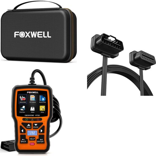 FOXWELL NT301 OBD2 Scanner with Protective Case & 16 Pin OBD II Convert Cable