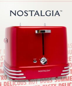 Nostalgia 4 Slot Hot Dog and Bun Toaster with Mini Tongs, Hot Dog Toaster Works with Chicken, Turkey, Veggie Links, Sausages and Brats, Metallic Red Hot Dog Toaster Red 4 Slot 13 71mp5uQebyL