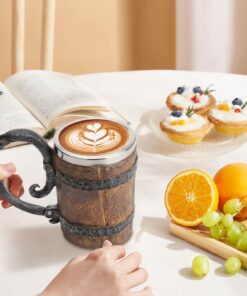 Kndatle Handmade Wooden Barrel Beer Mug, Bucket Shaped Drinkware with Handle, Stainless Steel Double Wall Cocktail Mug for Bar Restaurant, Vintage Bar Accessories (18 oz) 16 71mp7FDM8TL