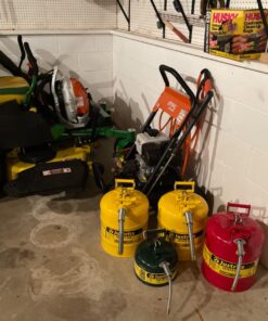 Alternative view of Justrite 7250230 AccuFlow 5 Gallon, 11.75" OD x 17.50" H Galvanized Steel Type II Yellow Safety Can With 1" Flexible Spout 1" Spout