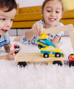 Melissa & Doug Magnetic Car Loader Wooden Toy Set With 4 Cars and 1 Semi-Trailer Truck - Crane Wooden Toy, Vehicle Toys For Kids Ages 3+ 34 71mpzPY7bBL