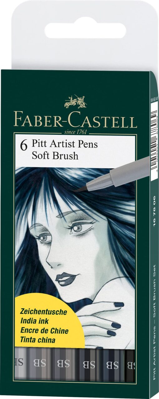 Faber-Castell 6 x Pitt Artist Pens (Soft Brush) Shades of Grey Pitt Artist Pens Set of 6 (Soft Brush) - Shades of Grey