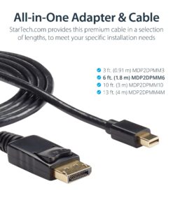 StarTech.com 6ft (2m) Mini DisplayPort to DisplayPort 1.2 Cable - 4K x 2K UHD Mini DisplayPort to DisplayPort Adapter Cable - Mini DP to DP Cable for Monitor - mDP to DP Converter Cord (MDP2DPMM6) 6 ft / 2 m Black Standard Packaging 10 71mrwFVYNiL