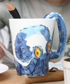 3D Coffee Mug, Handmade Hand Painted Creative Art Mug Ceramic Milk Cups Travel Mug Ocean Octopus Squid Style with Octopus Tentacles Beard Handle Christmas gift 21 71mtGuFYRhL