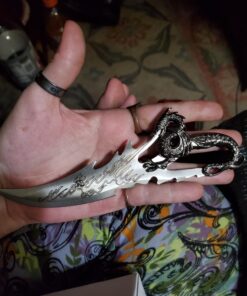 BladesUSA PK-2235 Fantasy Dragon Knife with Wood Display Stand, Silver, 7.5" 16 71mvCxTe L