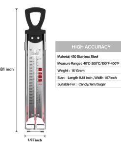 Candy Thermometer Deep Fry/Jam/Sugar/Syrup/Jelly Thermometer with Hanging Hook & Pot Clip Stainless Steel Cooking Thermometer Food Thermometer Quick Reference Temperature Guide,Red Candy Thermometer-Red 20 71mvUl1UZEL