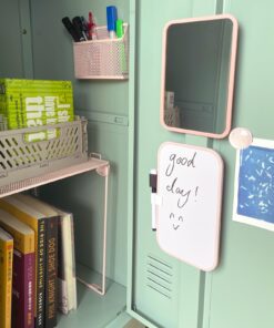 Svartur Pink Locker Accessories with Locker Shelf, Magnetic Mirror, Magnetic Pen Holder, Magnetic Small Whiteboard, Back to School Essentials Locker Decorations, 7 Piece Locker Organizer for Work 7 71mwCq9eL