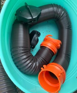 Camco RhinoFLEX 20’ Camper/RV Sewer Hose Kit | Clear Elbow w/ Removable 4-in-1 Adapter & Pre-Attached Swivel Bayonet and Lug Fittings | Sections Compress for RV Storage and Organization (39742) ,Brown 20ft Sewer Hose Kit Frustration-Free Packaging 39 71mxZymiH1L