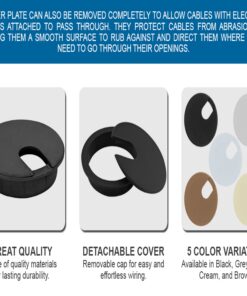 5 Pack Rok Hardware 3" (76mm) Black Round Computer Desk Table Port Wire Cable Cord Organizer Hole Cover Grommet, ROKRG3BLK 3" 5 21 71mxdjieprS