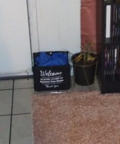 Foldable Shoe Cover Holder (Black) with Bonus Please Use Shoe Covers, Double Sided, Door Hanger Black 30 71n FC34D4L