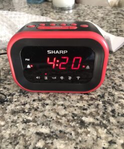SHARP Big Bang Super Loud Alarm Clock for Heavy Sleepers, 6 Extremely Loud Wake Up Sounds: Rooster, Bugle, Nagging Mom, Jackhammer, Siren, Beep – Up to 115db Volume, Red/Black with Red LED Display 29 71n0SVIBbAL