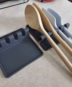 Silicone Spoon Rest for Stove Top with Drip Pad (Two Pack) - Heat Resistant, BPA Free Utensil Rest & Spoon Holder for Kitchen Counter - Grill Utensil Holder for Spatulas, Tongs, Ladles - Grey Medium - 2 Packs Gray 32 71n3HfAT2XL