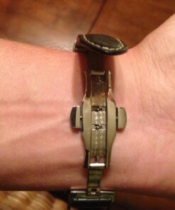 iStrap Leather Watch band -Alligator Grain Embossed Pattern Calfskin Replacement Strap-Stainless Steel Deployment Buckle with Push Buttons-Bracelet for Men Women-18mm 19mm 20mm 21mm 22mm 24mm Black/Tan Stitch-Silver 30 71n3UXjyvyL