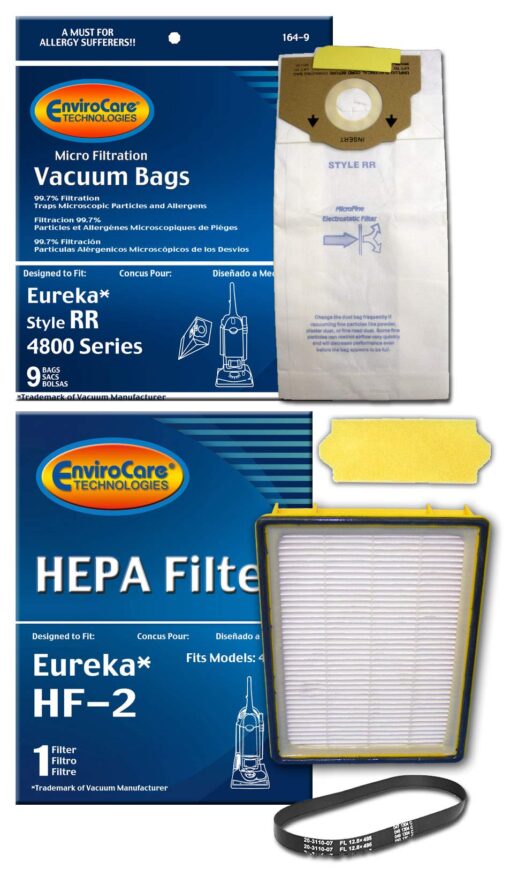 EnviroCare Replacement Eureka Vacuum 4870 Smart Vac Supply Kit Made to fit Eureka RR Vacuum Cleaner 9 Bags & 1 R Belt & Hf2 & 70082 Filter