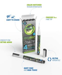 Crafty Croc Fine Tip Chalk Markers - (Precise 3mm Tip, 4 White) - Erasable Dustless Liquid Chalk Ink Pens, Water-Based, Non-Toxic 4 Pack White Fine Tip (3mm) 6 71n4viqLOL