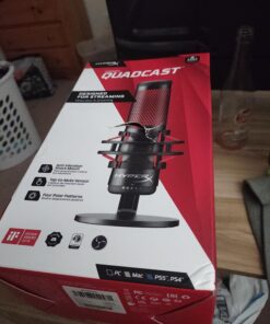 HyperX QuadCast - USB Condenser Gaming Microphone, for PC, PS4, PS5 and Mac, Anti-Vibration Shock Mount, Four Polar Patterns, Pop Filter, Gain Control, Podcasts, Twitch, YouTube, Discord, Red LED Red Lighting 23 71n5HfQI0L