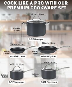 Alternative view of Cooks Standard 8-Piece Nonstick Hard Anodized Cookware Set, Pots and Pans Set Includes Saucepans, Stockpot, Frying Pans, Lids, Black