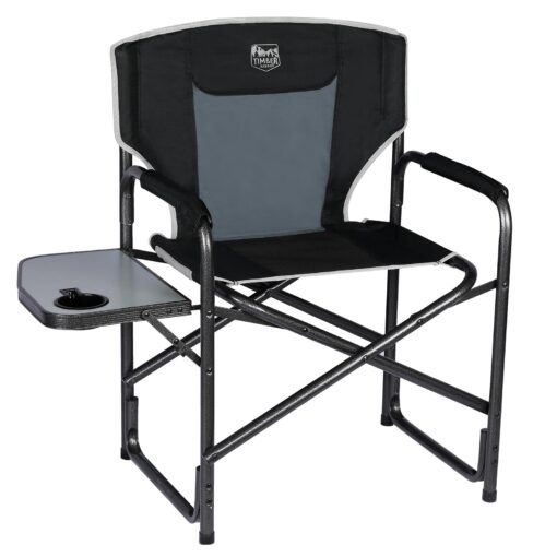 TIMBER RIDGE Lightweight Oversized Camping Chair, Portable Aluminum Directors Chair with Side Table for Outdoor Camping, Lawn, Picnic and Fishing, Supports 400lbs (Black) Ideal Gift Black