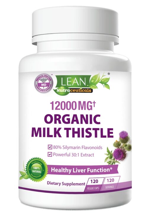 Liver Cleanse Detox & Repair, Organic Milk Thistle 12000 Mg 120 Day Support Supplement, 30X Seed Extract with Silymarin Pills, MD Pure Herbal Kidney Lung Health Fast Active Aid Formula 120 Capsules