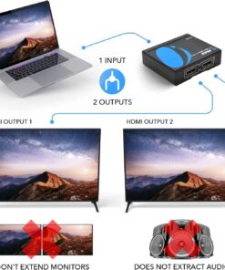 OREI HDMI Splitter 1 in 2 Out - 1x2 HDMI Display Duplicate/Mirror - Powered Splitter Full HD 1080P, 4K @ 30Hz (One Input To Two Outputs) - USB Cable Included - 1 Source to 2 Identical Displays 41 71n7jWtiXsL