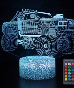 VANSIHO 3D Illusion Monster Truck Lamp Optical LED Car Night Light 7 Color Changing Desk Lamp, Christmas Birthday Gift for Kids with Remote (Car)