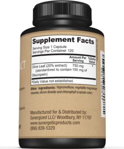 Premium Olive Leaf Extract Capsules – Standardized to 20% Oleuropein – Super Strength Olive Leaf Exact Supplement Supports Immune System & Cardiovascular Health – 750mg Per Capsule – 120 Capsules 9 71n9WUABpL