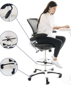 Modway Attainment Vinyl Drafting Chair - Drafting Stool With Flip-Up Arm in Black 43 71nA4n0SEGL