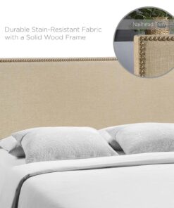 Modway Region Linen Fabric Upholstered Queen Headboard in Cafe with Nailhead Trim Café 19 71nAqnRhpTL