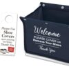 Foldable Shoe Cover Holder (Blue) with Bonus: Please Use Shoe Covers, Double Sided, Door Hanger Blue 15 71nC0WpjdjL