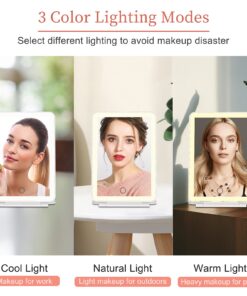 FUNTOUCH Rechargeable Travel Makeup Mirror with 72 Led Lights, Portable Lighted Beauty Mirror, 3 Color Lighting, Dimmable Touch Screen, Tabletop LED Folding Cosmetic Vanity Mirror White 24 71nCQq9WZ1L