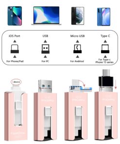 256GB USB Flash Drive for Phone and Pad, Photo Stick High Speed External USB Thumb Drives Photo Storage Memory Stick for Save More Photos and Videos (Pink, 256GB) Pink 10 71nDjD3EJL